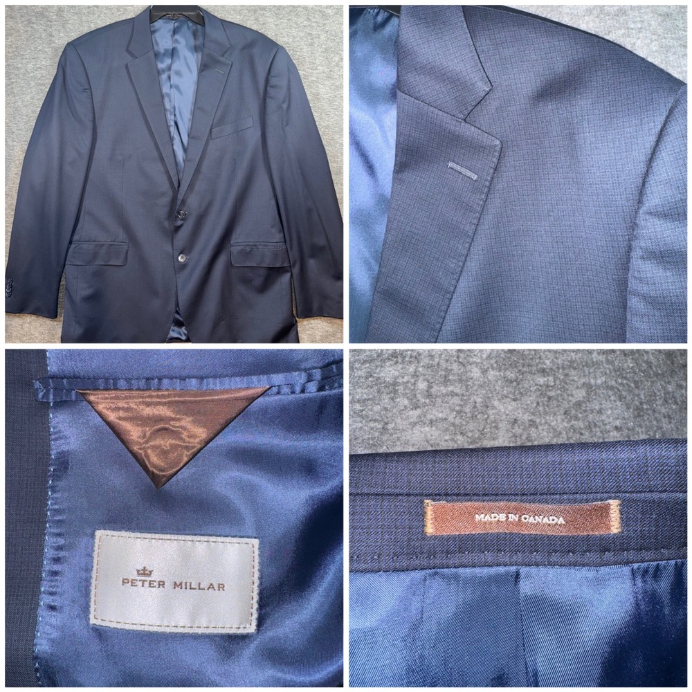 Peter Millar Mens 46T Navy Blue Wool Two Button Blazer Sport Coat Jacket